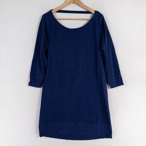 Victoria's Secret Dress Tunic Sz Large Navy Blue Knit Draped Back 3/4 Sleeve